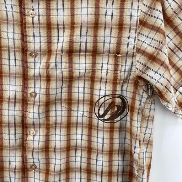 🎁5/$25 BoardSport Shirt Men's Small Button Up Short Sleeve Brown Blue Plaid - Picture 2 of 12